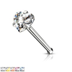 Næsestift med Hjerte Sten - 0,8 mm Kirurgisk stål Sølv / Lyserød Sten | Piercingfabrikken.dk