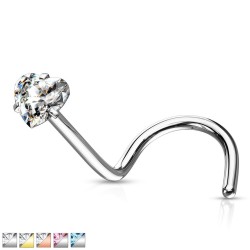 Næseskrue med Hjerte Sten - 0,8 mm 3 Kirurgisk stål Sølv / Lyseblå Sten | Piercingfabrikken.dk