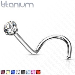 Næseskrue af Titanium med Grabbefattet Sten - 0,8 mm 2 Aurora borealis Sølv Titanium | Piercingfabrikken.dk
