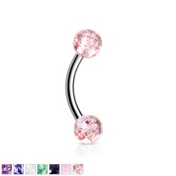Buet Stav med Glimmerkugle - Sort - Daith Piercing - Kirurgisk stål 316L / Akryl Kugle - Smykke type | Piercingfabrikken.dk
