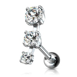 Piercing Stav med 3 Sten - 1,2 mm Kirurgisk stål Klar Sølv | Piercingfabrikken.dk