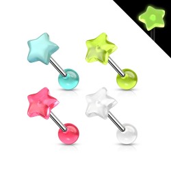 Tungepiercing med Selvlysende Stjerne - 1,6 mm 16 mm Akryl Hvid | Piercingfabrikken.dk
