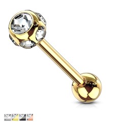 Tungepiercing med Mange Sten - 1,6 mm 16 mm Guld Kirurgisk stål Klar | Piercingfabrikken.dk