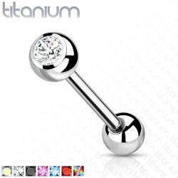 Tungepiercing i Titanium med Sten - 1,6 mm 16 mm Aurora borealis Sølv Titanium | Piercingfabrikken.dk