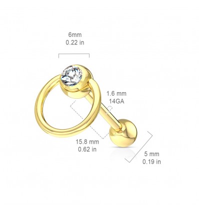 Tungepiercing med ring og klar stein