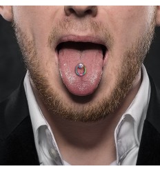 Tungepiercing med ring og klar stein