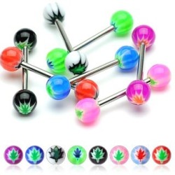 Tungepiercing med Akryl Kugle og Hamp Motiv - 1,6 mm 16 mm Kirurgisk stål Lilla | Piercingfabrikken.dk