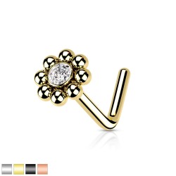 Næsepiercing med Kugle Blomst - 0,8 mm Guld Kirurgisk stål Klar | Piercingfabrikken.dk
