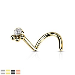 Næseskrue med Sten & 3 Kugler - 0,8 mm Guld Kirurgisk stål Klar | Piercingfabrikken.dk