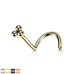 Næseskrue med 3 Små Kugler - 0,8 mm Guld Kirurgisk stål | Piercingfabrikken.dk
