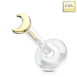 Labret med 14 Karat Guld Måne - Guld - Tragus Piercing - 14 Karat Guld - Ørepiercing Smykker | Piercingfabrikken.dk