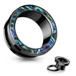 Tunnel med Abelone Farvet Kant - Sort - Stretch Øreringe - Kirurgisk stål 316L - Stretching | Piercingfabrikken.dk