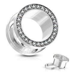 Flesh Tunnel med Klar Sten - Klar - Stretch Øreringe - Kirurgisk stål 316L. - Stretching | Piercingfabrikken.dk