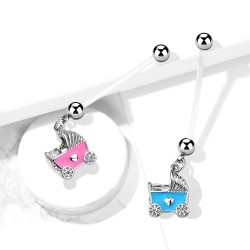 Graviditet Navlepiercing med Barnevogn - 1,6 mm 10 mm Med vedhæng Pink PTFE | Piercingfabrikken.dk