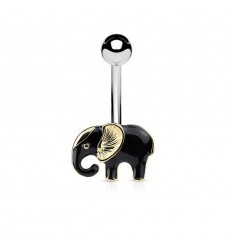Navlepiercing med elefant i svart og gull