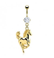 Navlepiercing med gullfarget hest