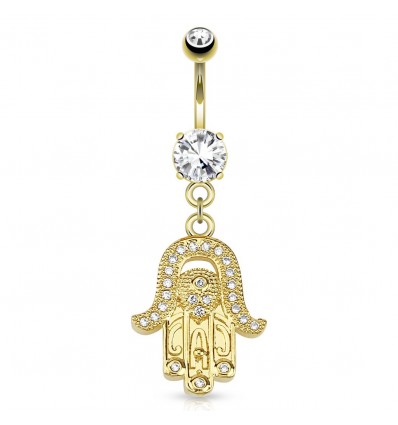 Navlepiercing med gullfarget Hamsa Hand