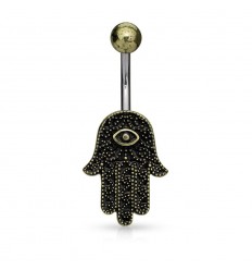 Navlepiercing med antikk gullfarget Hamsa Hand