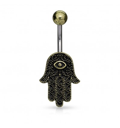Navlepiercing med antikk gullfarget Hamsa Hand