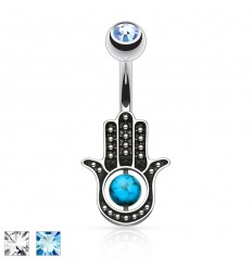 Navlepiercing med Hamsa Hand & Turkis Ball