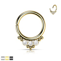 Piercing med 3 Sten og 7 Små Kugler - Guld - Daith Piercing - Kirurgisk stål 316L - Ørepiercing Smykker | Piercingfabrikken.dk