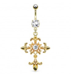 Navlepiercing med Fleur de Lis Cross
