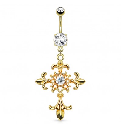 Navlepiercing med Fleur de Lis Cross