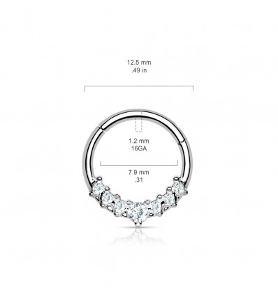 Piercing ring med klikker og 7 steiner