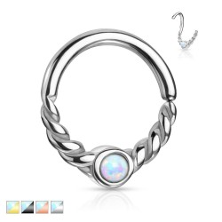 Snoet Piercing Ring med Opalite - Opal Hvid - Daith Piercing - Kirurgisk stål 316L - Ørepiercing Smykker | Piercingfabrikken.dk