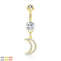 Navlepiercing med Krystal Halvmåne - 1,6 mm 10 mm Kirurgisk stål Med vedhæng Rose Guld | Piercingfabrikken.dk