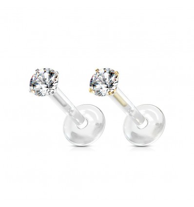 Labret i PTFE med flat rund stein
