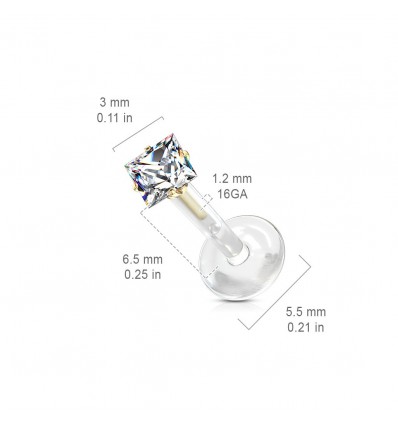 Labret i PTFE med firkantet stein