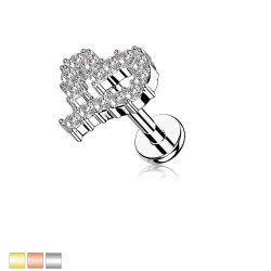 Labret med Åbent Sten Hjerte - Guld - Tragus Piercing - Kirurgisk stål 316L - Ørepiercing Smykker | Piercingfabrikken.dk