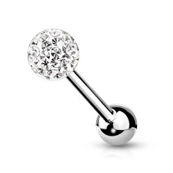 Tungepiercing med Epoxy Krystal Kugle - 1,6 mm 16 mm Kirurgisk stål | Piercingfabrikken.dk