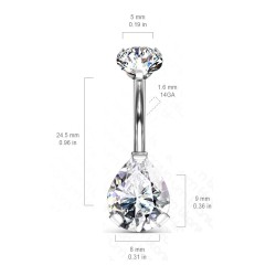 Navlepiercing med Dråbe Sten i Titanium - Klar - Christina Piercing - Titanium - Navlepiercing smykker | Piercingfabrikken.dk