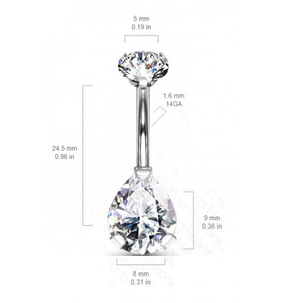 Navlepiercing med Drop Stone i titan