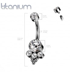 Navlepiercing i titan med 4 steiner og 5 kuler