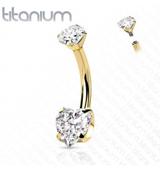Navlepiercing i Titanium med Hjerte Sten