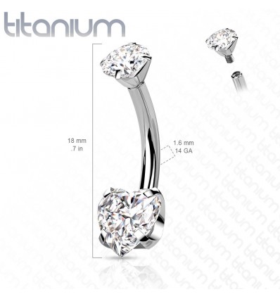 Navlepiercing i Titanium med Hjerte Sten
