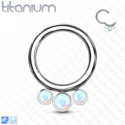 Clicker Ring i Titanium med 3 Opalite Sten - Opal Hvid - Daith Piercing - Titanium - Ørepiercing Smykker | Piercingfabrikken.dk