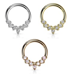 Clicker Ring med 7 Sten Blade - Klar - Daith Piercing - Kirurgisk stål 316L - Ørepiercing Smykker | Piercingfabrikken.dk