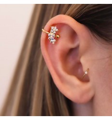 Guldbelagt Earcuff med krystal Blomster