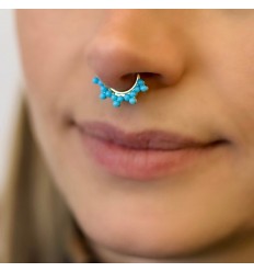 Fake Septum Piercing med 9 turkise steiner