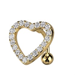 Omvendt Navlepiercing med Klart krystalhjerte - 1,6 mm 10 10 mm Guld Kirurgisk stål Klar Med sten Uden vedhæng | Piercingfabrikken.dk
