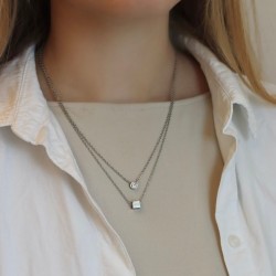 Dobbelt Halskæde med Sten og Firkant med Love - 2 mm 450 mm Guld Kirurgisk stål Klar | Piercingfabrikken.dk
