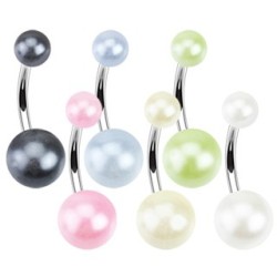 Navlepiercing med Perlefarvede Kugler - Sort - Christina Piercing - Kirurgisk stål 316L / Akryl kugler - Navlepiercing smykker | Piercingfabrikken.dk