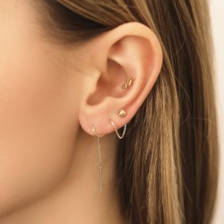 Kæde øreringe med spike - 0,8 mm ( meget tynd ) 8 mm Guld øreringe Kirurgisk stål Spikes | Piercingfabrikken.dk