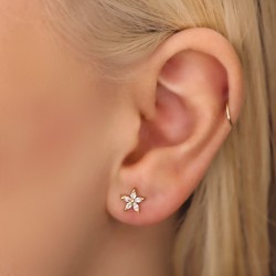 Øreringe med Krystal Blomst - Kirurgisk stål Rose Guld | Piercingfabrikken.dk