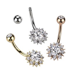 Navlepiercing med Sol Blomst - Guld - Christina Piercing - Kirurgisk stål 316L - Navlepiercing smykker | Piercingfabrikken.dk