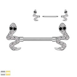Brystpiercing med Krystal Slange - 1,6 mm 14 mm Guld Kirurgisk stål Klar | Piercingfabrikken.dk